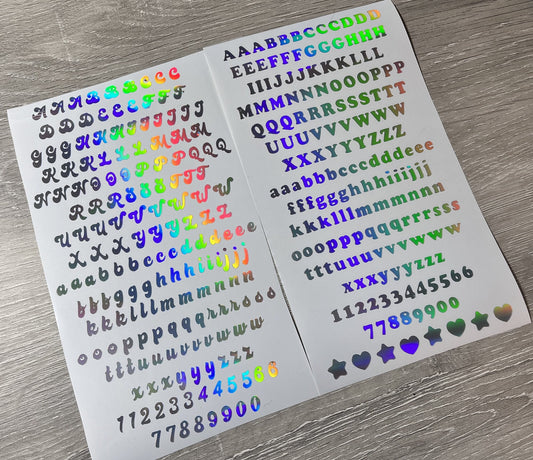 Journal Lettering Stickers | Holographic Vinyl Alphabet Sheet | Mini Journaling Stickers