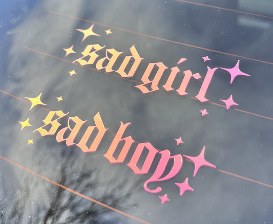 Sad Girl Sad Boy Holographic Text Decal with Sparkles Vinyl Decal | Available in 2 Sizes | Car Decal, Laptop sticker, Water Bottle Sticker