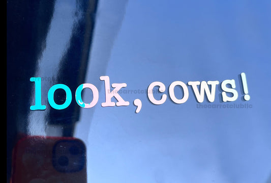 Look, Cows! 5.5 in x 1 in Holographic Car Decal | Vinyl Decal | Car Bumper Sticker | Personalized Car Decal | Cow Vinyl Decal