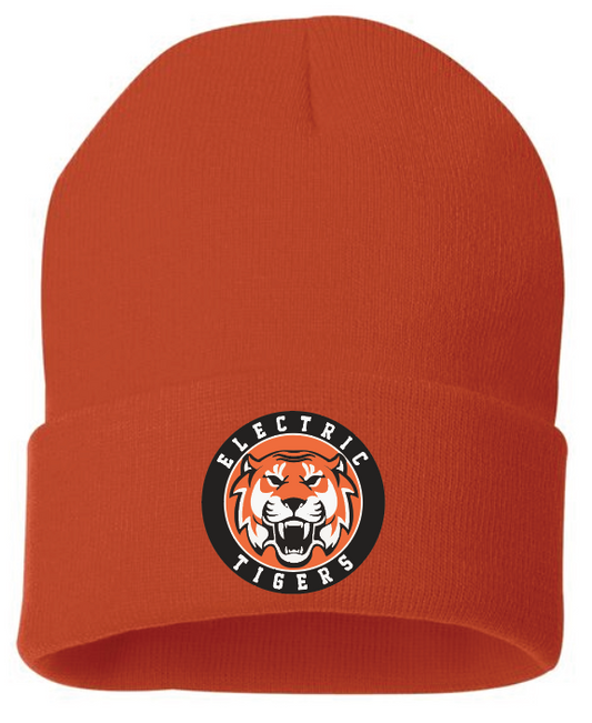 Electric Tigers Embroidered Orange Beanie