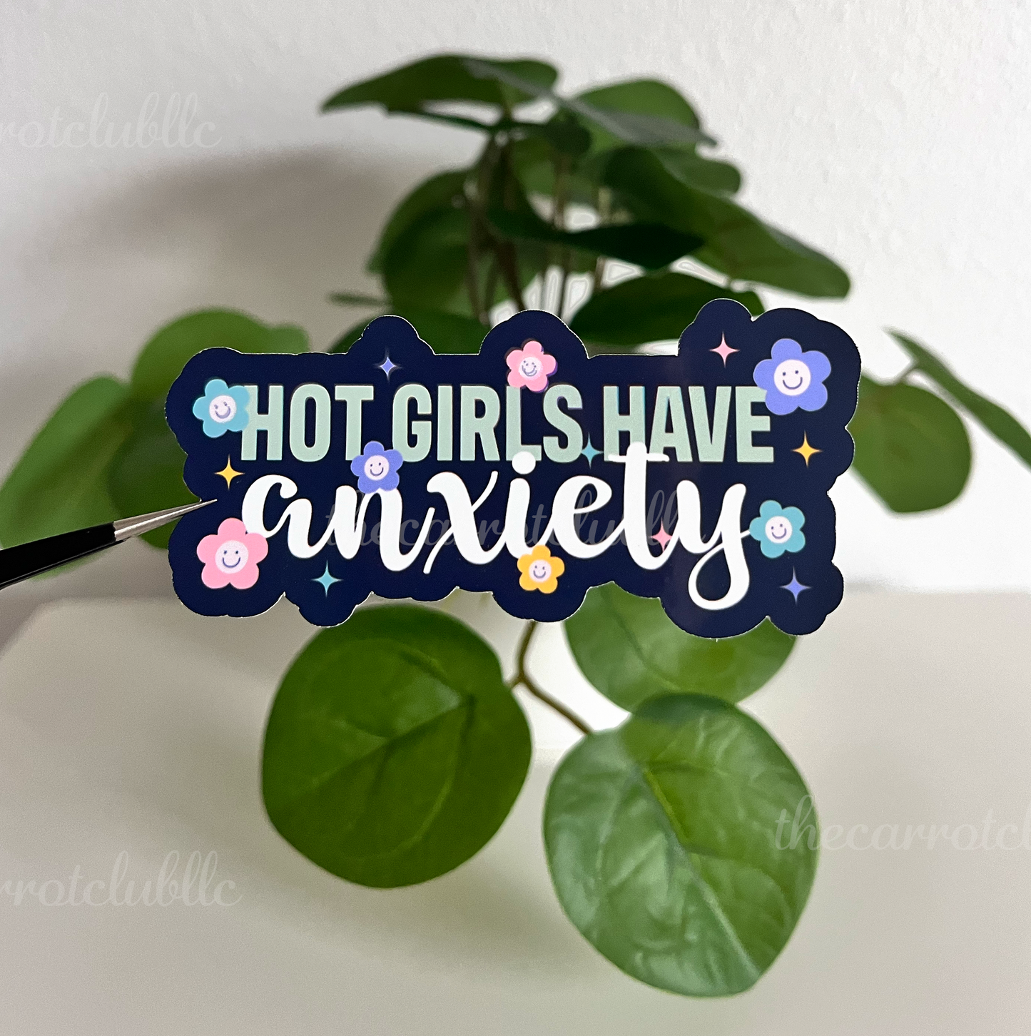 Hot Girls Have Anxiety Mental Health Die Cut Sticker, 3.5x1.75 Inch, Self Care, Laptop Sticker, Gifts for Sticker Lovers, Trendy Sticker