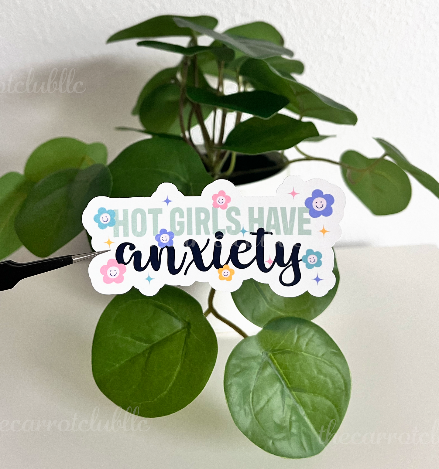 Hot Girls Have Anxiety Mental Health Die Cut Sticker, 3.5x1.75 Inch, Self Care, Laptop Sticker, Gifts for Sticker Lovers, Trendy Sticker