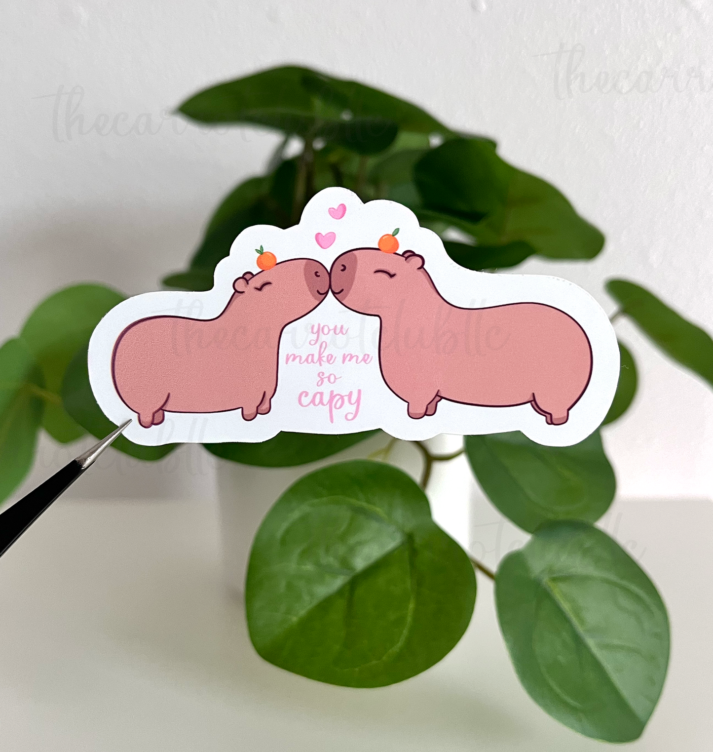 You make me so Capy Valentines Day Capybara Die cut vinyl sticker, 3.5x1.7 Inch, Cute Capybara Sticker, Laptop decal, Valentines Day Gift