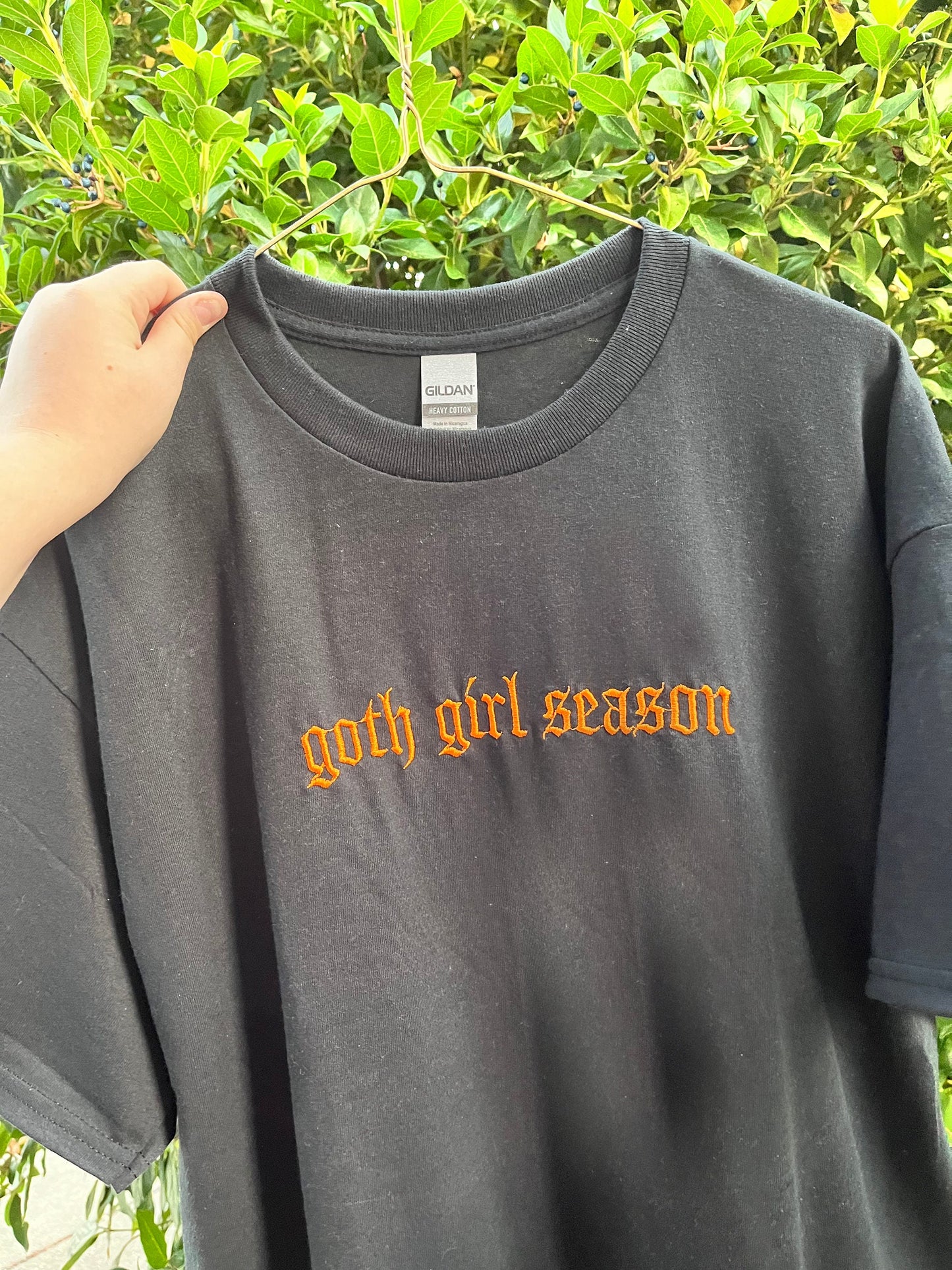 Goth Girl Season Halloween Embroidered Unisex Adult T-Shirt | Spooky Season Embroidered T-Shirt | New Colors Neon Embroidery Halloween