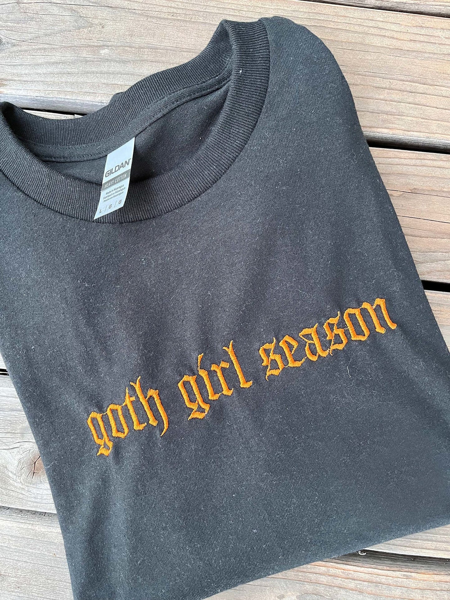 Goth Girl Season Halloween Embroidered Unisex Adult T-Shirt | Spooky Season Embroidered T-Shirt | New Colors Neon Embroidery Halloween