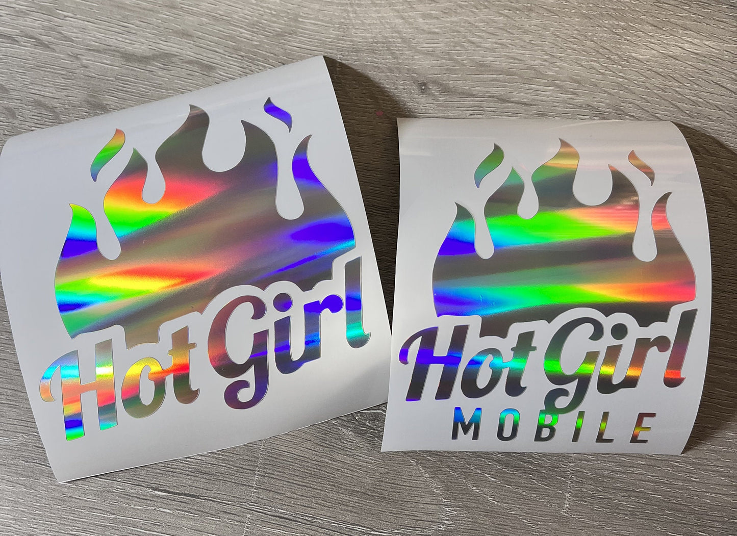 Hot Girl Mobile Holographic Car Vinyl Decal | Hot Girl with Flames Car Bumper Sticker | Custom Decals | Custom Bumper Stickers