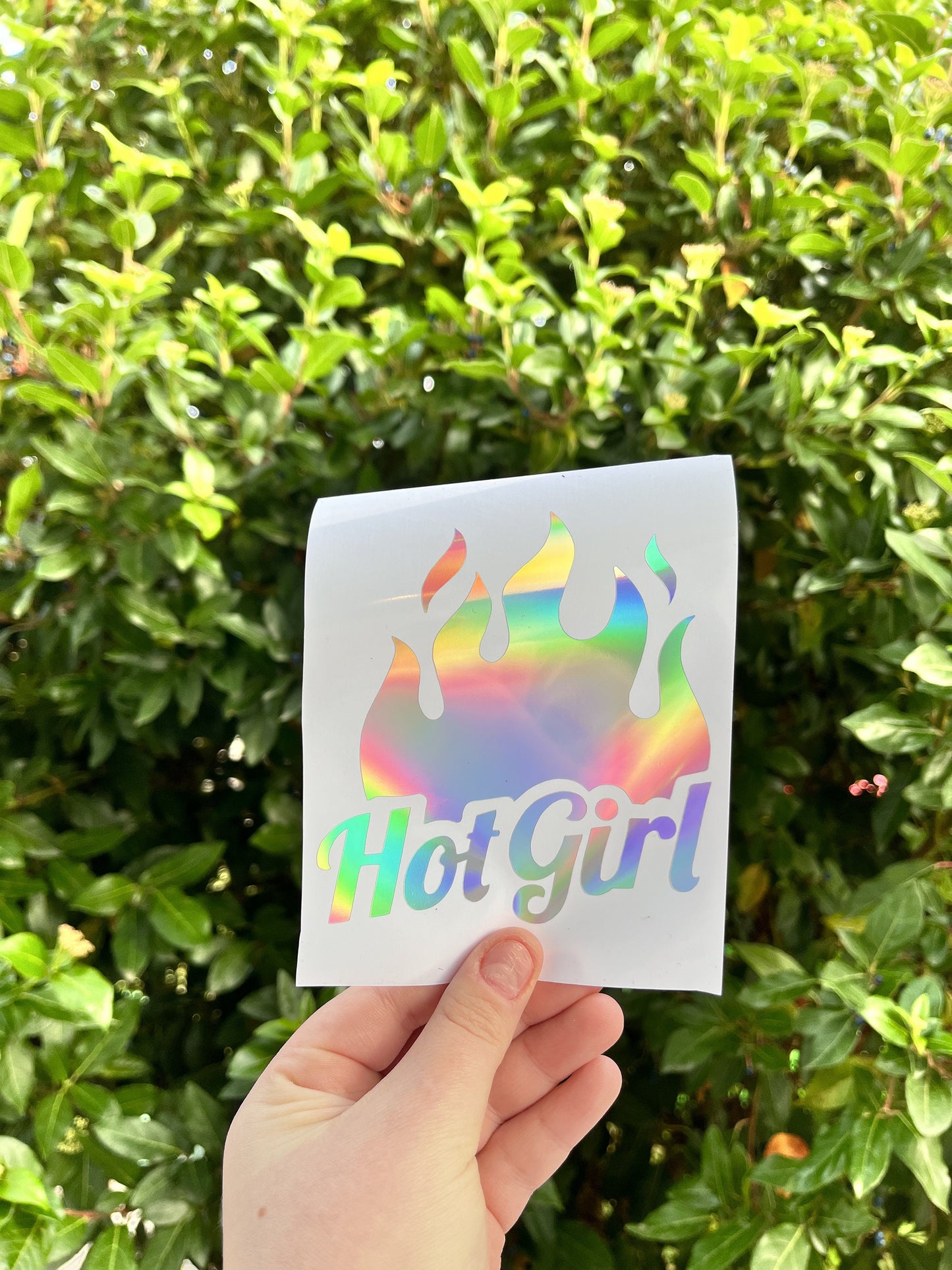 Hot Girl Mobile Holographic Car Vinyl Decal | Hot Girl with Flames Car Bumper Sticker | Custom Decals | Custom Bumper Stickers