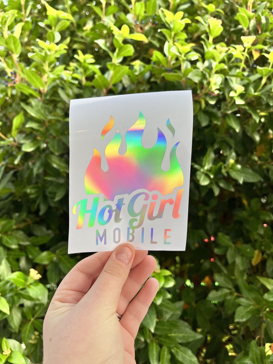 Hot Girl Mobile Holographic Car Vinyl Decal | Hot Girl with Flames Car Bumper Sticker | Custom Decals | Custom Bumper Stickers