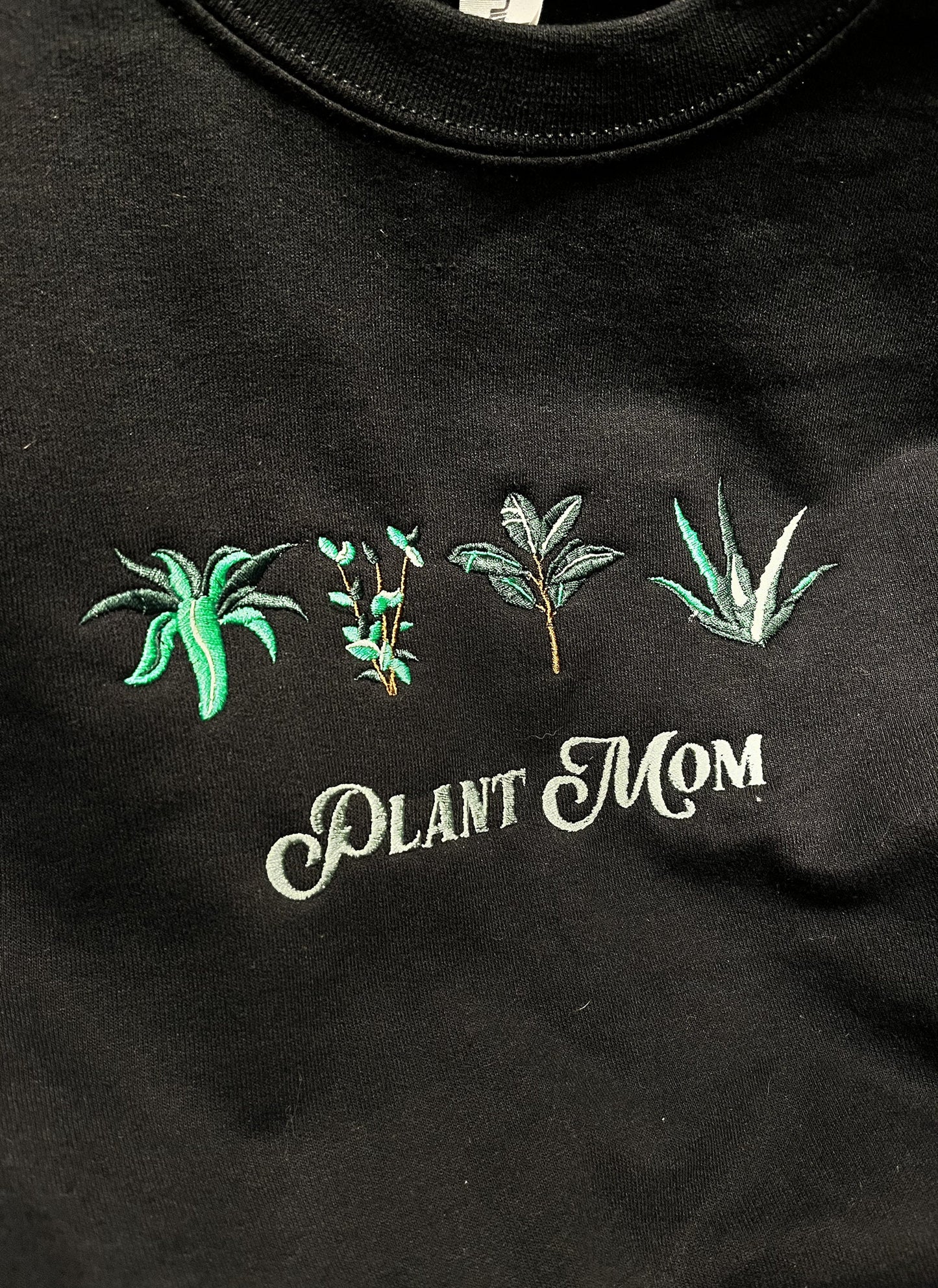 Plant Mom embroidered Crewneck Sweatshirt | Black Embroidery Plant Sweatshirt |