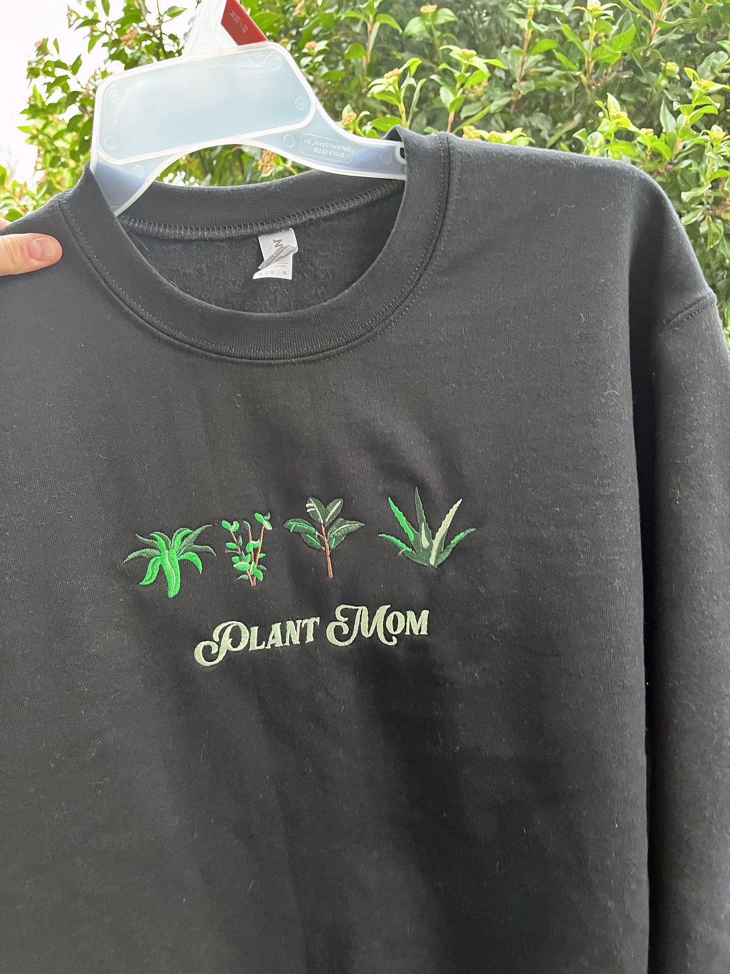 Plant Mom embroidered Crewneck Sweatshirt | Black Embroidery Plant Sweatshirt |