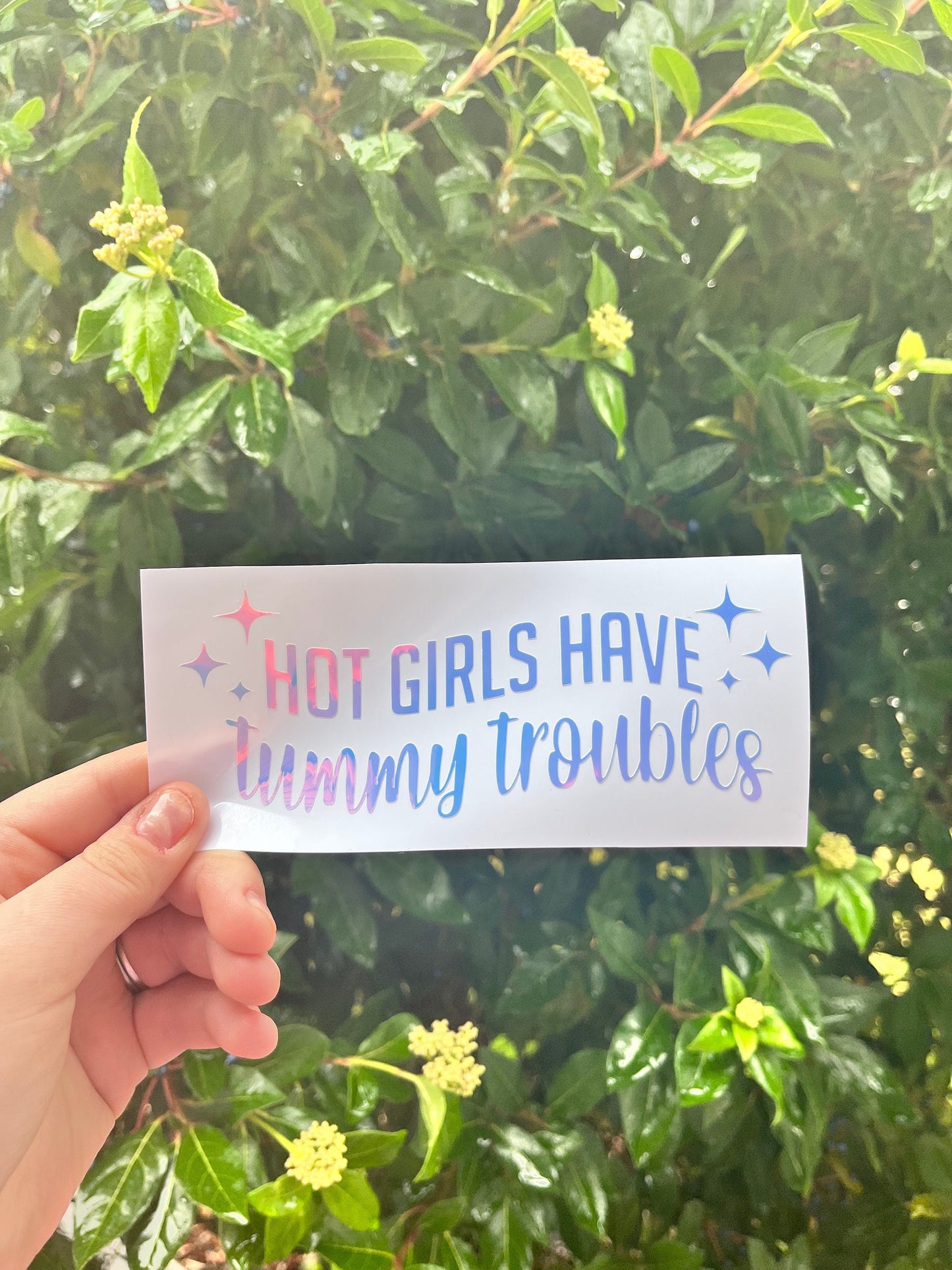 Hot Girls Have Tummy Troubles 5.75 x 2in | Funny Car Vinyl Decal | Cute Funny Bumper Sticker | Personalized Vinyl Sticker for Cars