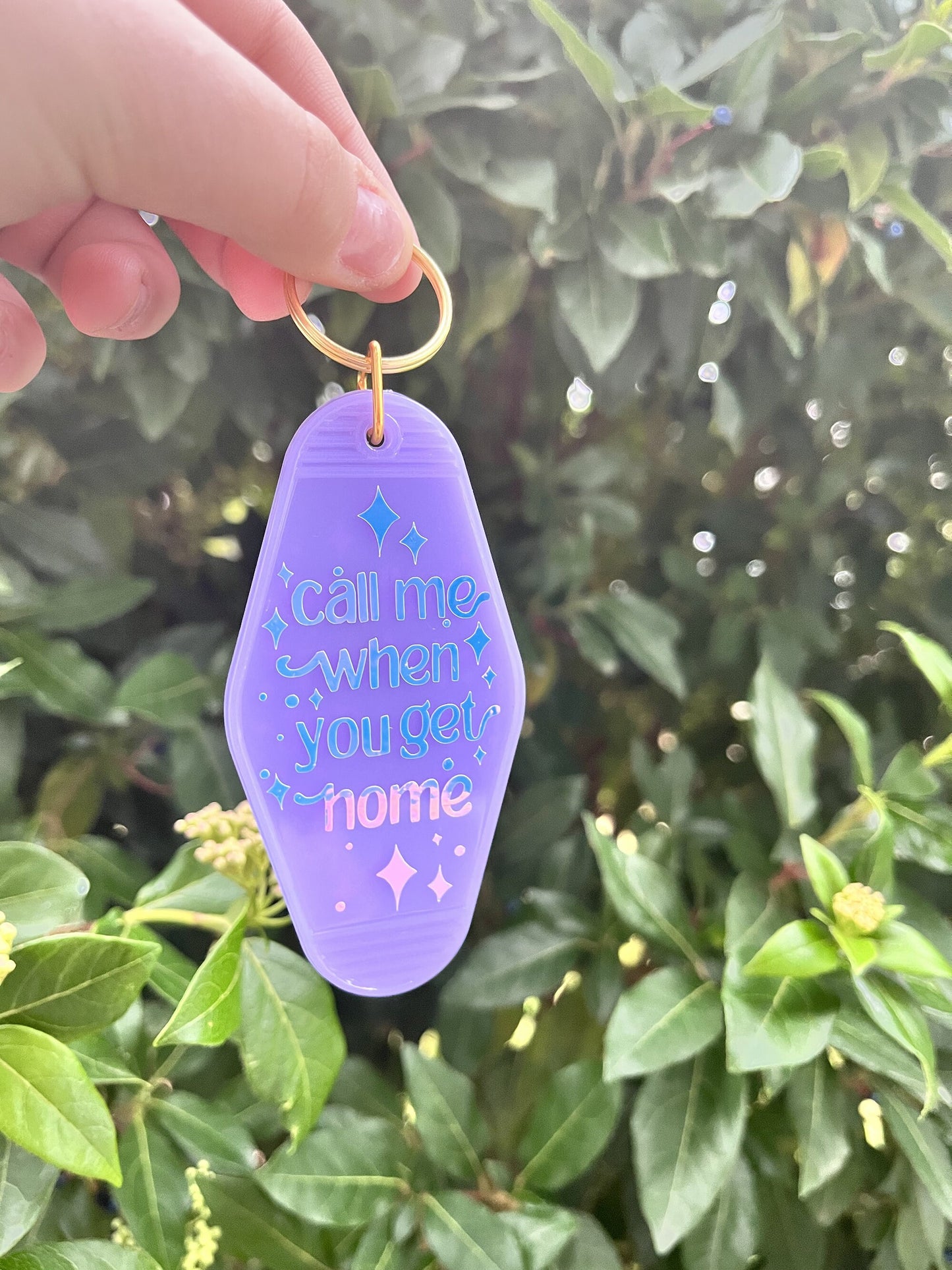 Call Me When you Get Home Purple Motel Keychain | Cute Retro Acrylic Purple Holographic Keychain | Vintage Aesthetic Keychain