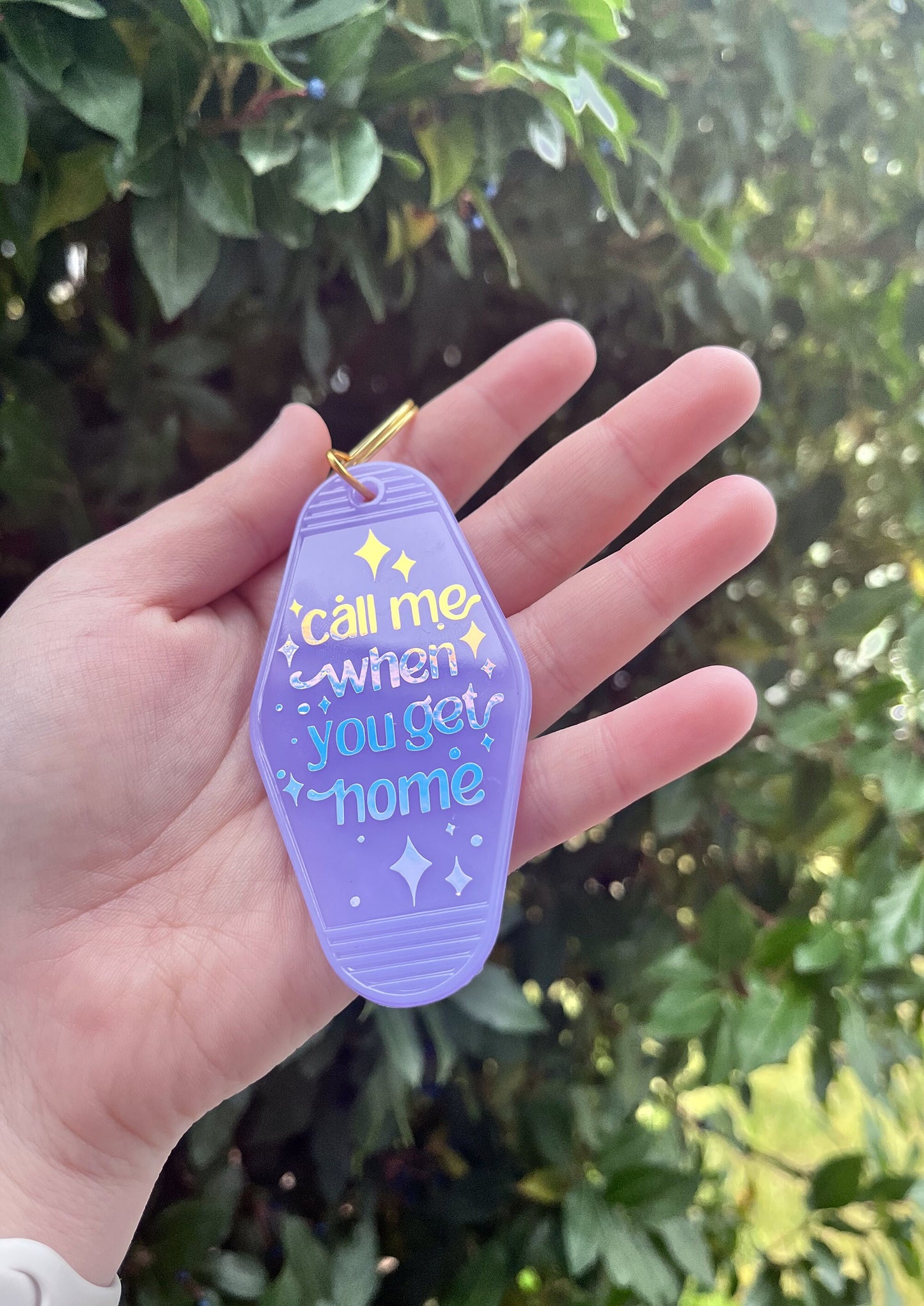 Call Me When you Get Home Purple Motel Keychain | Cute Retro Acrylic Purple Holographic Keychain | Vintage Aesthetic Keychain