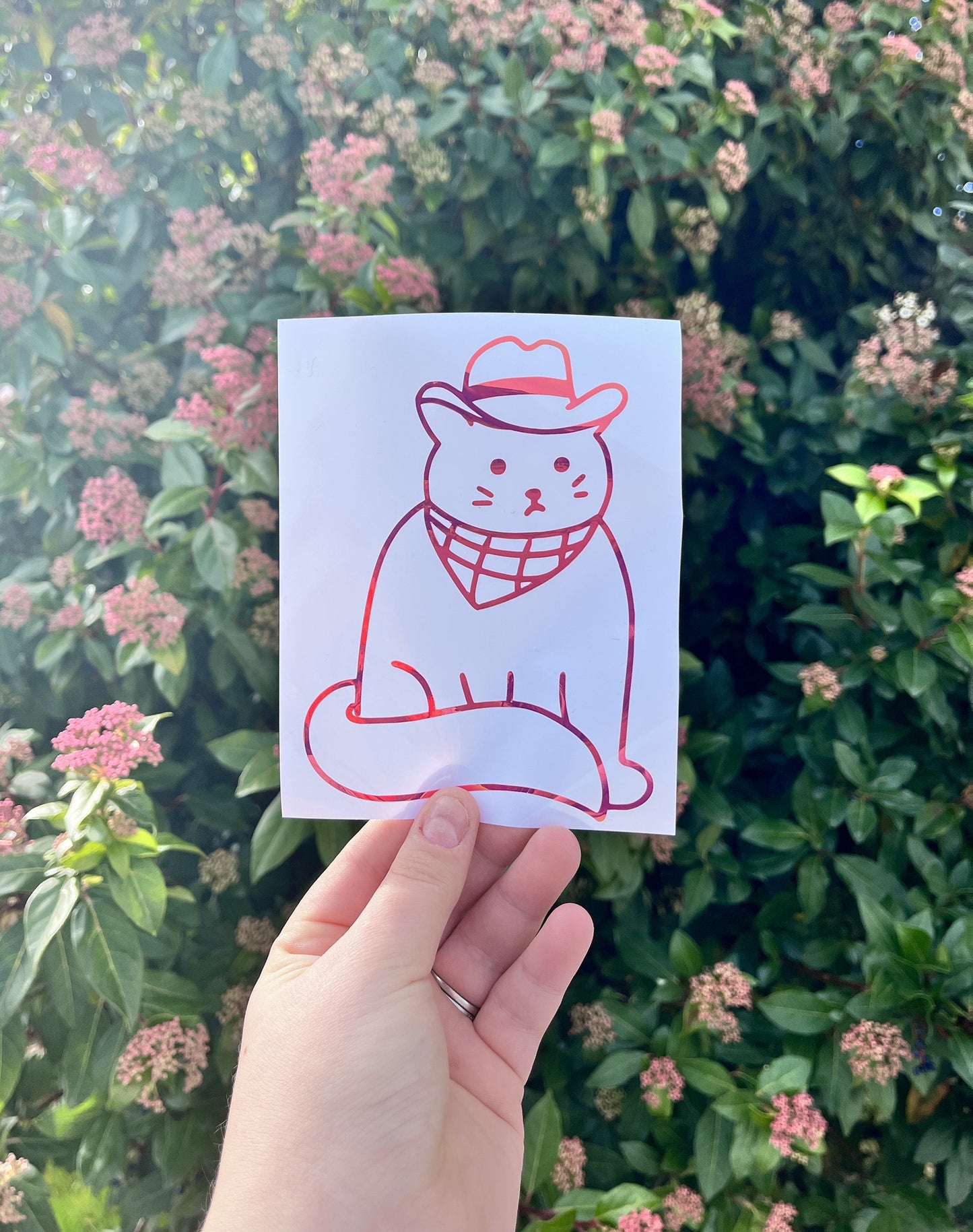 Cute Cowboy Cat Holographic Vinyl Decal | Cat with Cowboy Hat Bumper Sticker for Cars Laptops Notebooks | 3 Sizes Adhesive Vinyl Decal
