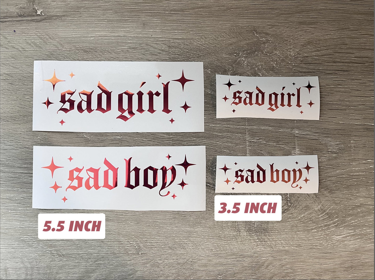 Sad Girl Sad Boy Holographic Text Decal with Sparkles Vinyl Decal | Available in 2 Sizes | Car Decal, Laptop sticker, Water Bottle Sticker