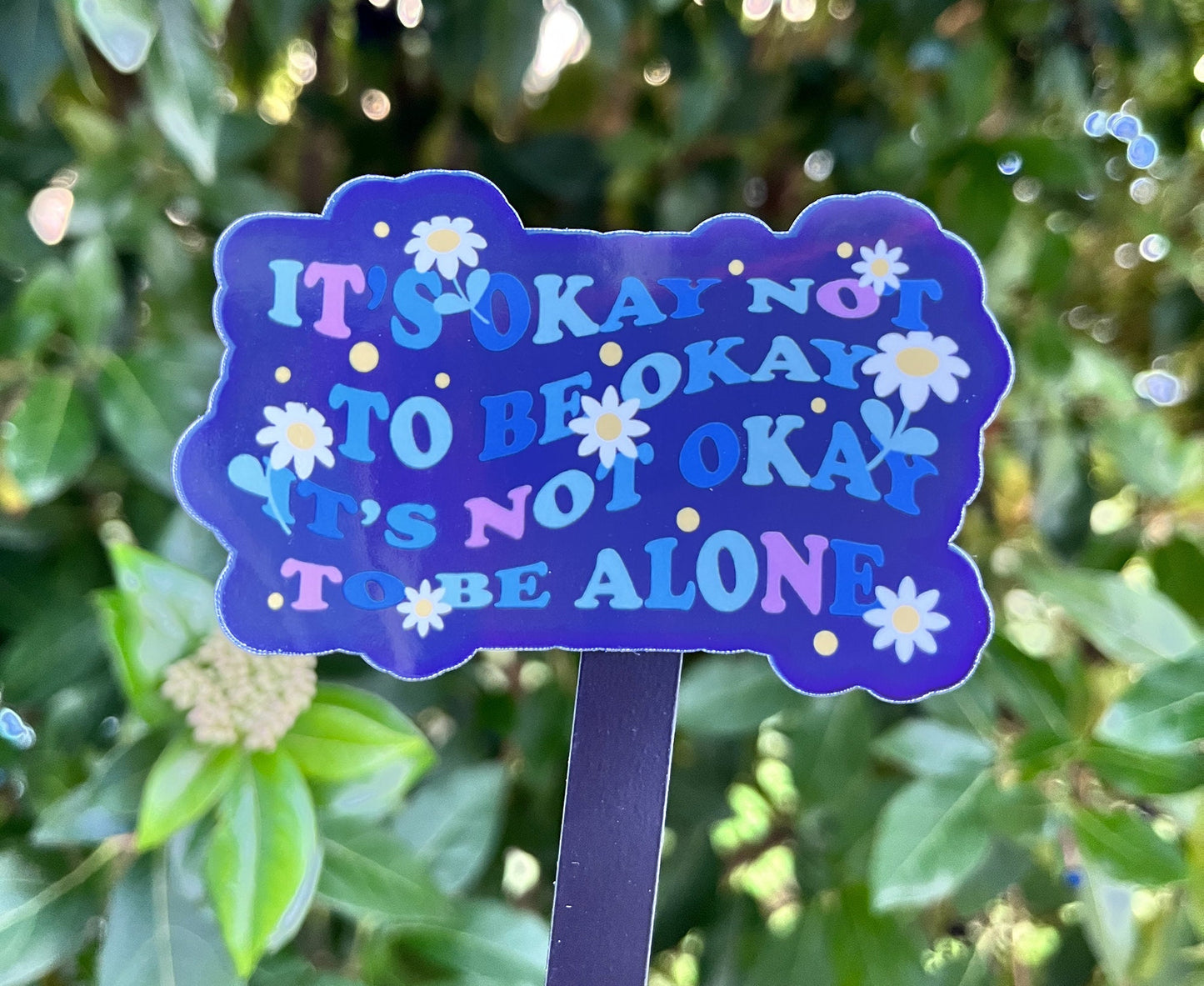 It's Okay Not to be Okay Retro Wavy Flower Glossy Die cut sticker | 3x 1.75 inch | Water bottle, laptop sticker | Mental Health Matters