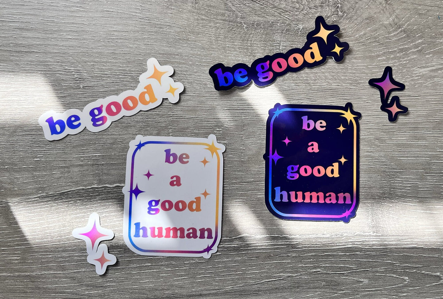 Be A Good Human Sticker Pack | Set of 3 Gradient Be Good Sparkle Sticker Pack | 2 Options Light or Dark | For Laptops Water bottles and More