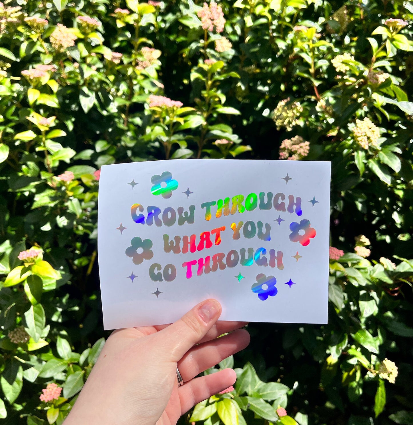 Grow Through What You Go Through 5.5 and 4.5 inch Holographic Vinyl Car Decal | Mental Health Summer Bumper Sticker | Personalized Decal