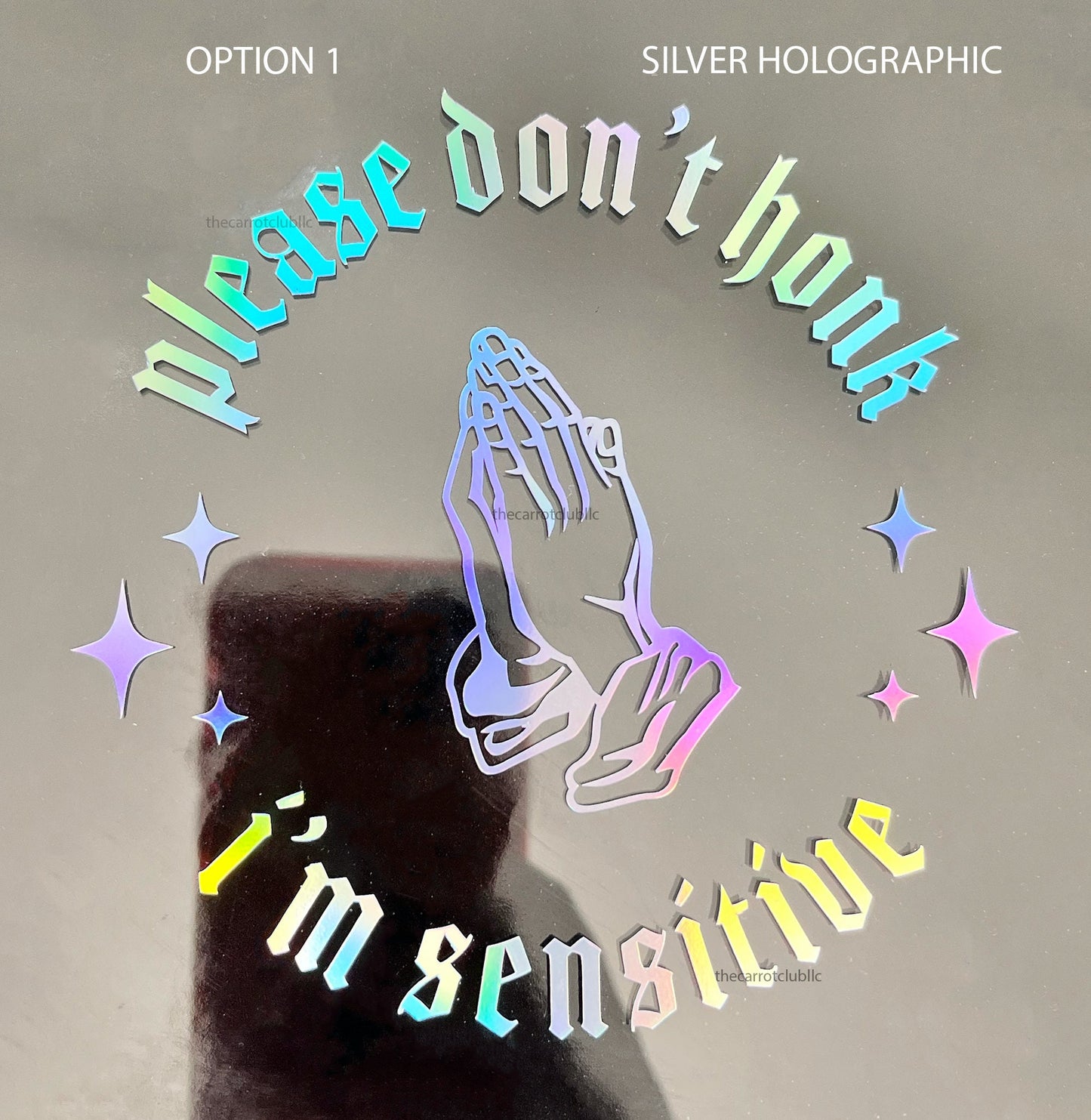 Please Don't Honk I'm Sensitive Holographic Car Decal | 4 inch, 5 inch | 2 Options Cute Funny Bumper Sticker | Personalized Decal